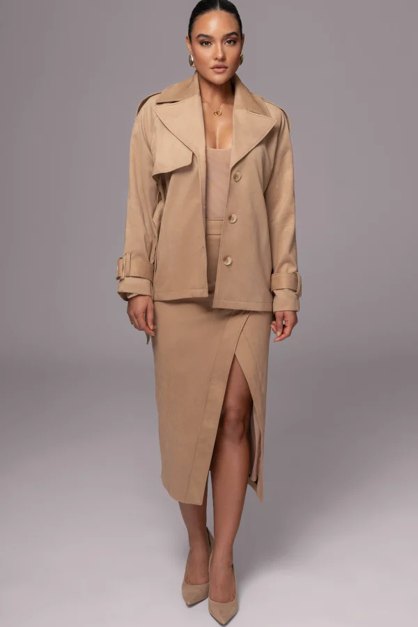 JLUXLABEL Beige Audrey Suede Midi Skirt