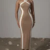 JLUXLABEL Beige Fabiola Contrast Maxi Dress