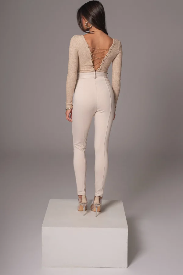 JLUXLABEL Beige Golden Buckled Pants