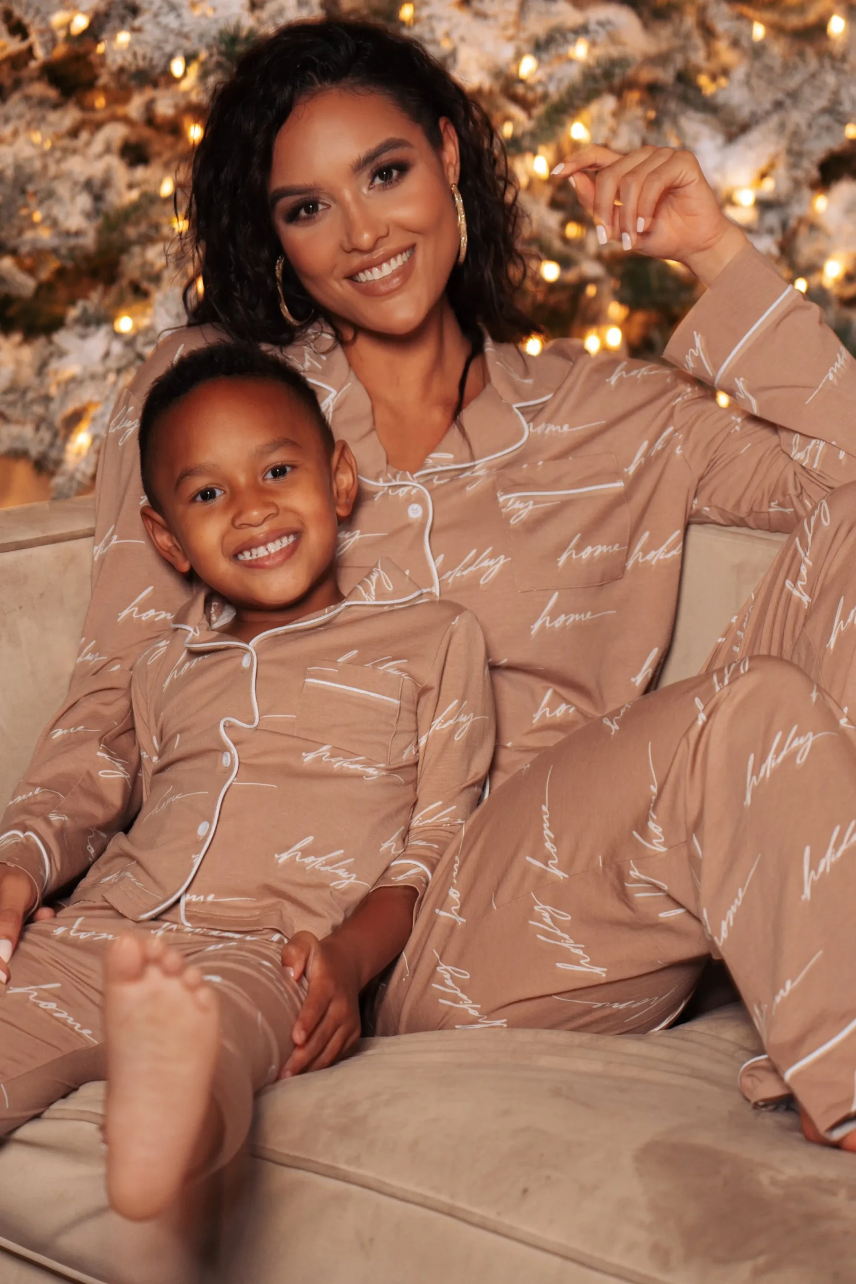 beige_home_for_the_holida_2-1.webp Kids JLUXLABEL Beige Home For The Holidays Kids Pajama Set