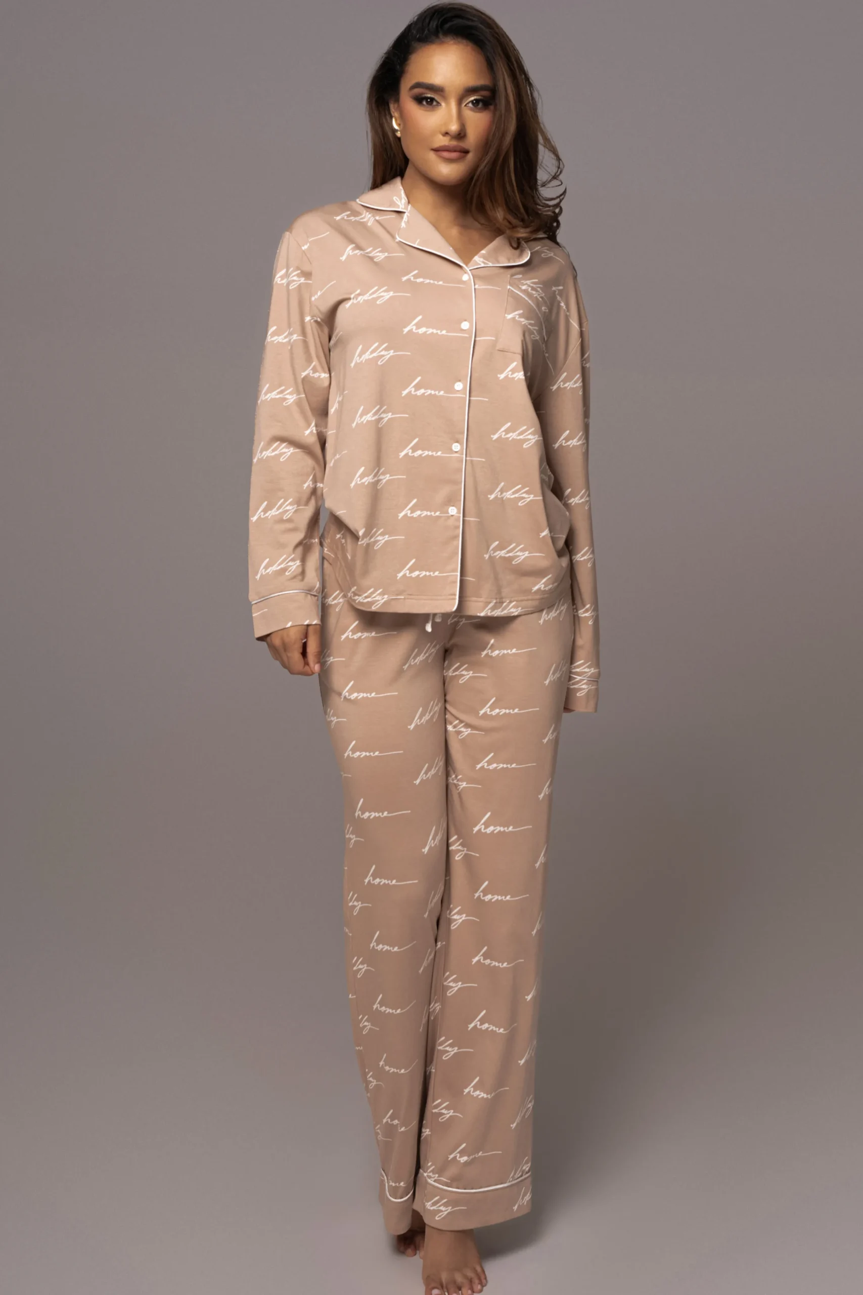 beige_home_for_the_holida_2.webp JLUXLABEL Beige Home For The Holidays Adult Pajama Set