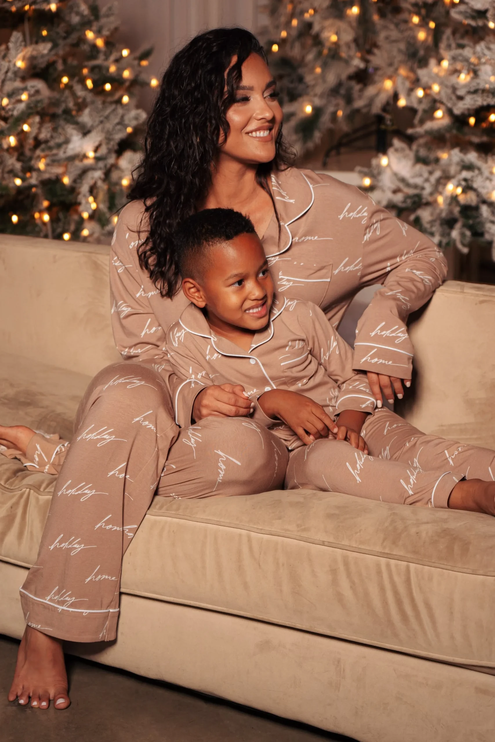 beige_home_for_the_holida_8.webp Kids JLUXLABEL Beige Home For The Holidays Kids Pajama Set