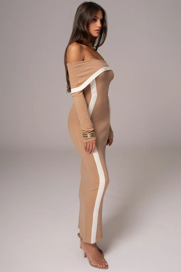 JLUXLABEL Beige Janet Off Shoulder Maxi Dress