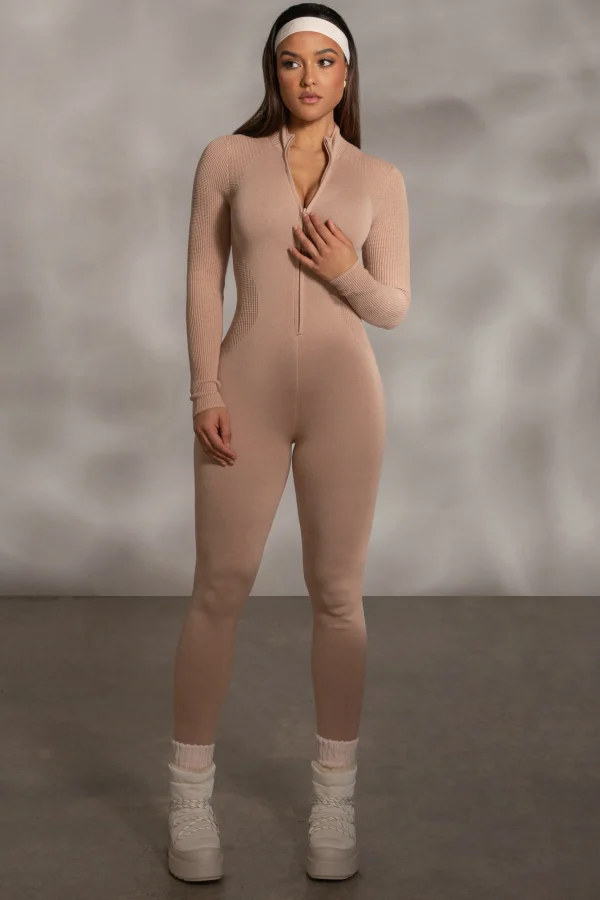 JLUXLABEL Beige Kris Front Zipper Jumpsuit