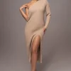 JLUXLABEL Beige Long Knit Sweater Dress