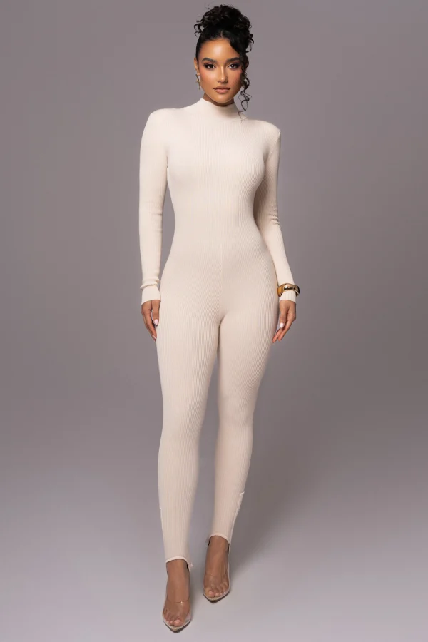 JLUXLABEL Beige Minna Mock Neck Jumpsuit