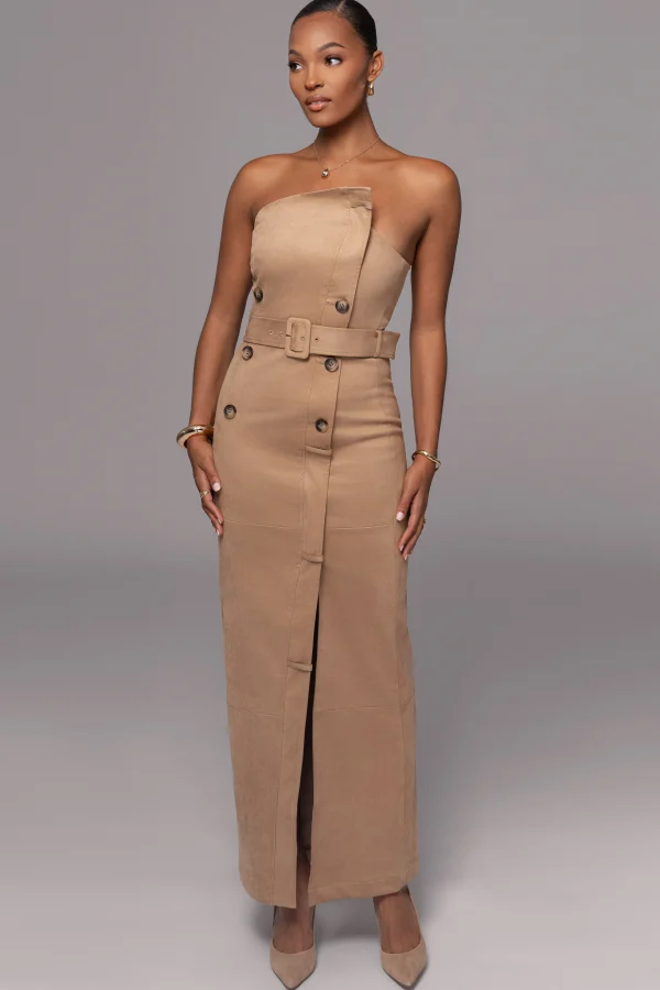 JLUXLABEL Beige Xena Suede Maxi Dress