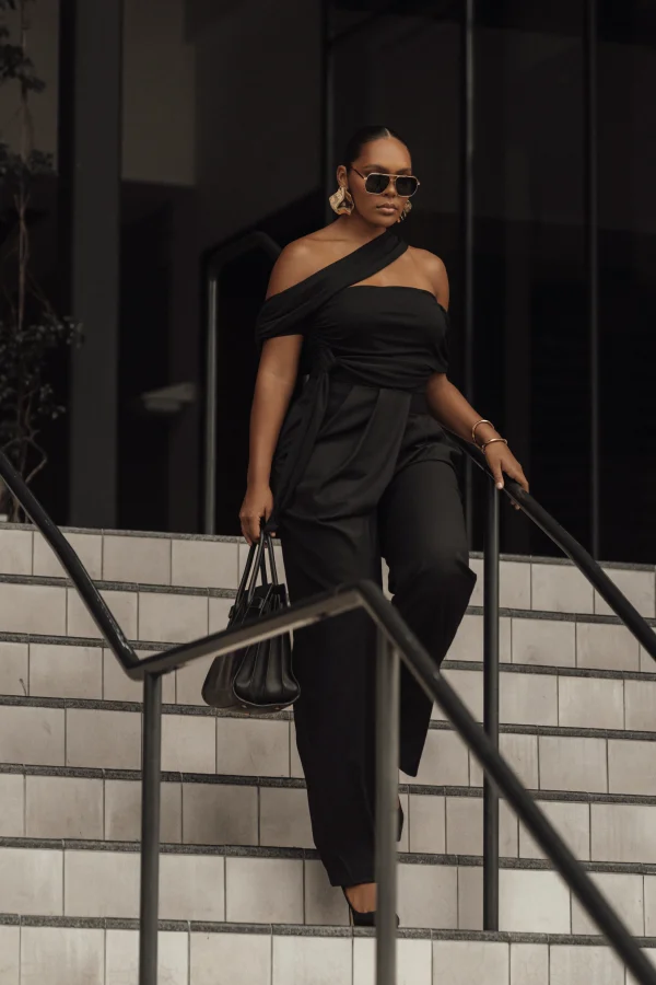 JLUXLABEL Black Above All Drape Bodysuit