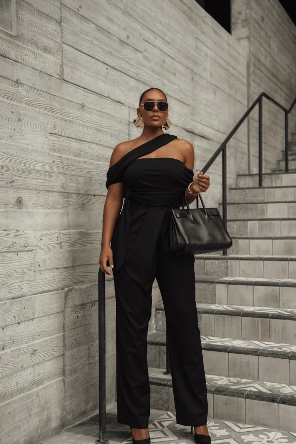 JLUXLABEL Black Above All Drape Bodysuit
