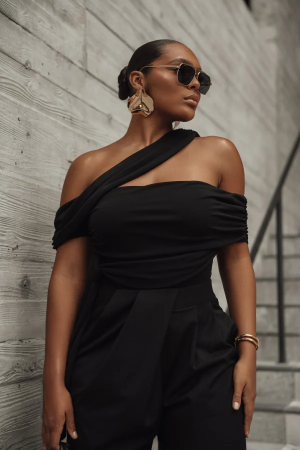 JLUXLABEL Black Above All Drape Bodysuit