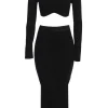 JLUXLABEL Black Anise Ribbed Skirt Set
