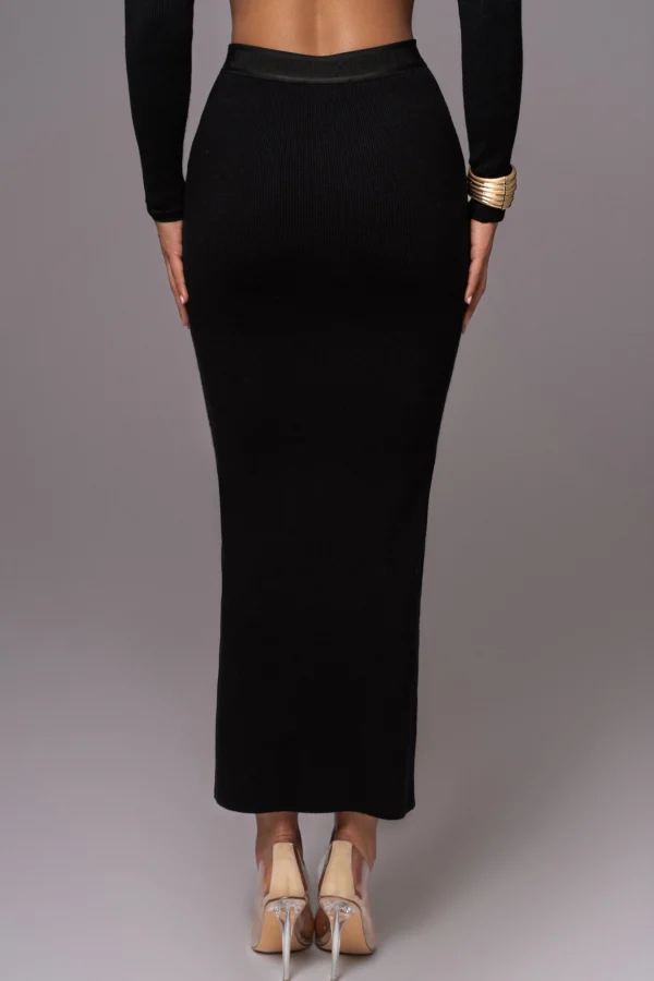 JLUXLABEL Black Anise Ribbed Skirt Set