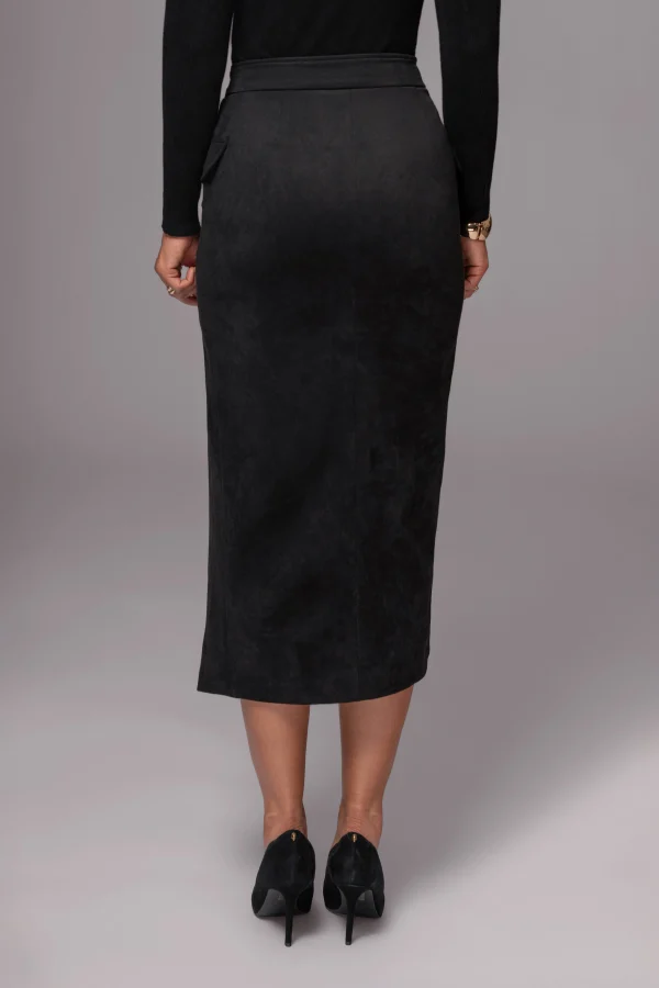 JLUXLABEL Black Audrey Suede Midi Skirt