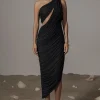 JLUXLABEL Black Aura Shimmer Midi Dress