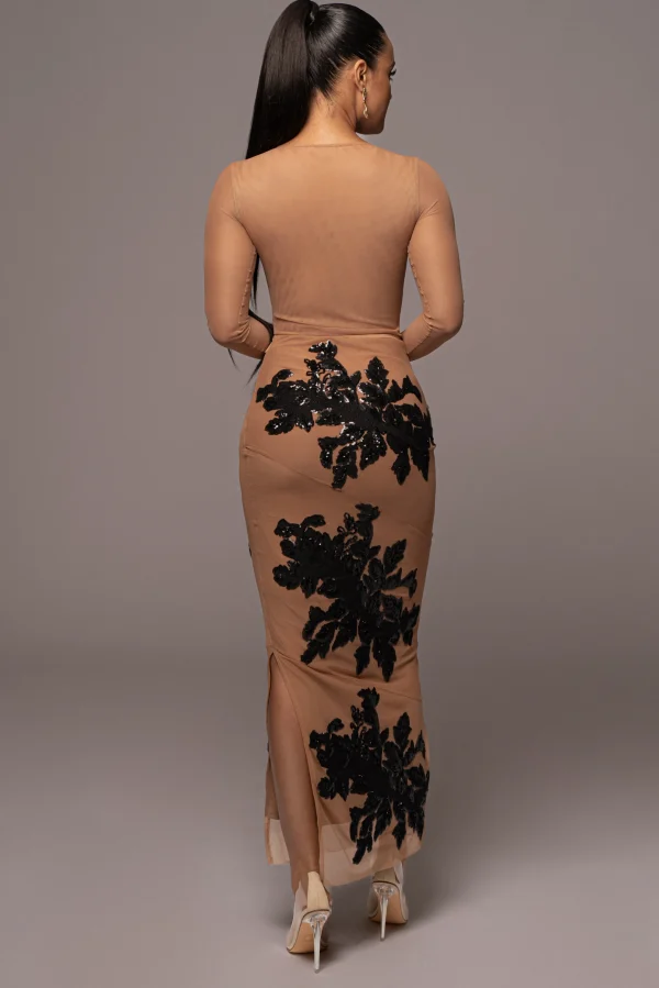 JLUXLABEL Black Edena Embroidered Midi Skirt