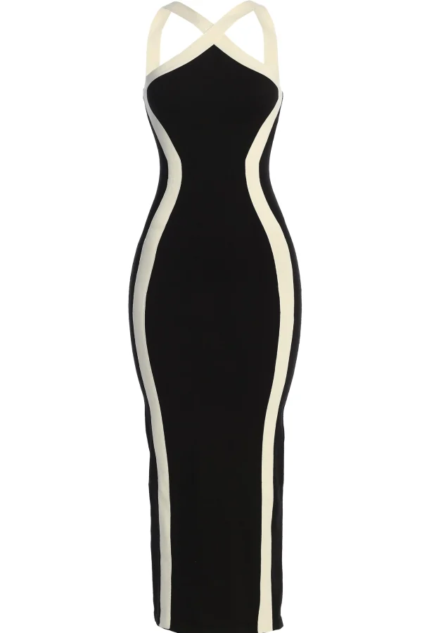 JLUXLABEL Black Fabiola Contrast Maxi Dress
