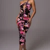 JLUXLABEL Black Floral Jess Ruched Midi Dress
