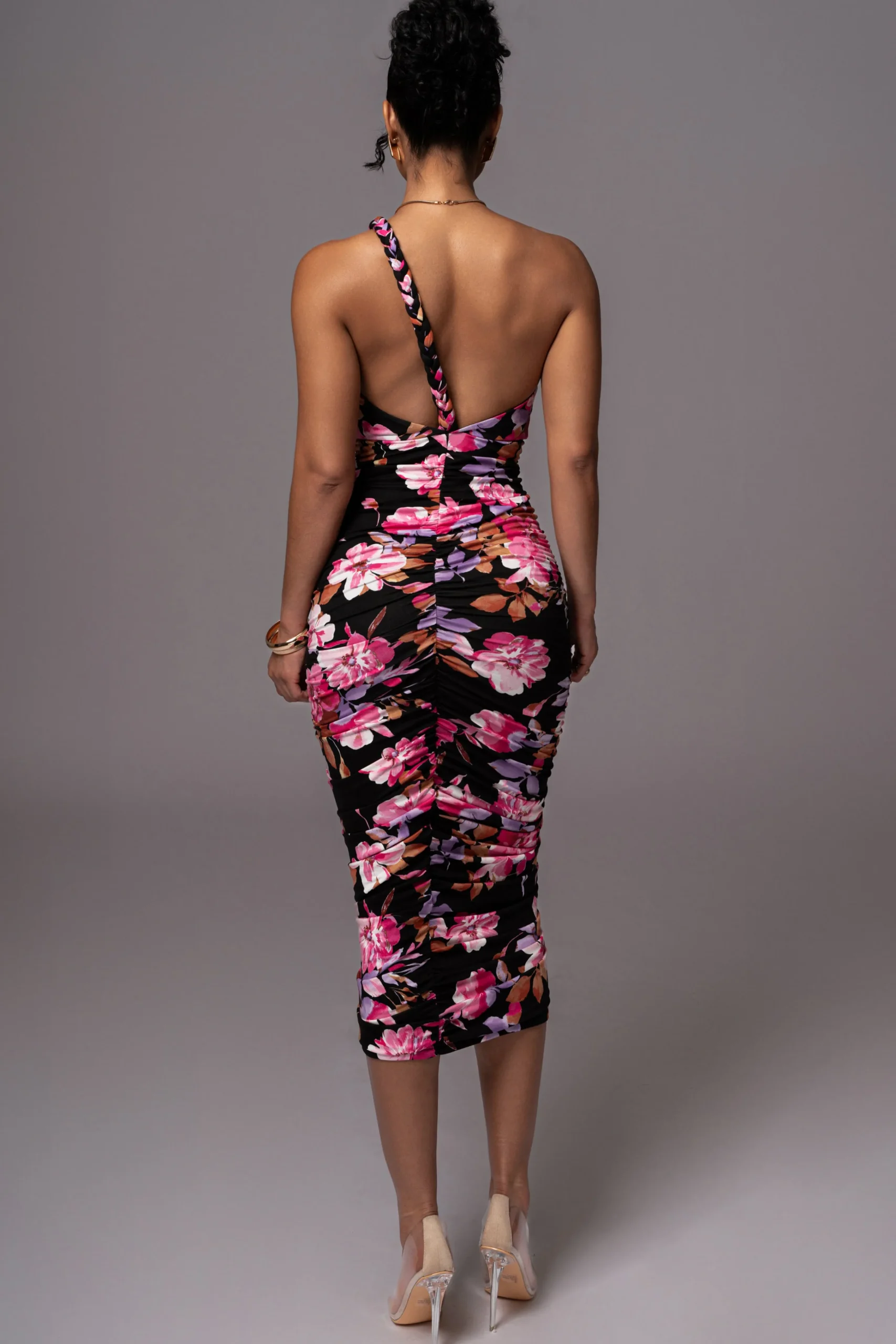 black_floral_jess_ruched__1.webp JLUXLABEL Black Floral Jess Ruched Midi Dress
