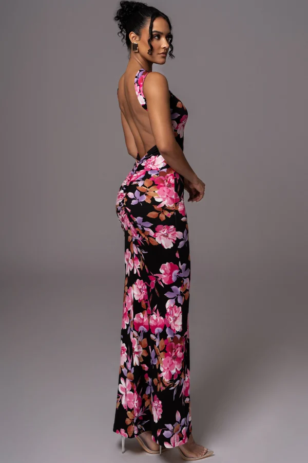 JLUXLABEL Black Floral JLUXBASIX FRONT AND CENTER MAXI DRESS