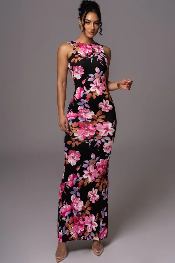 JLUXLABEL Black Floral JLUXBASIX FRONT AND CENTER MAXI DRESS