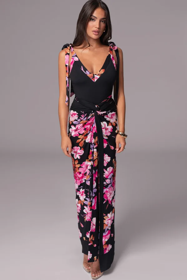 JLUXLABEL Black Floral Kamie Reversible Skirt Set