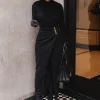 JLUXLABEL Black Gisele Slit Skirt