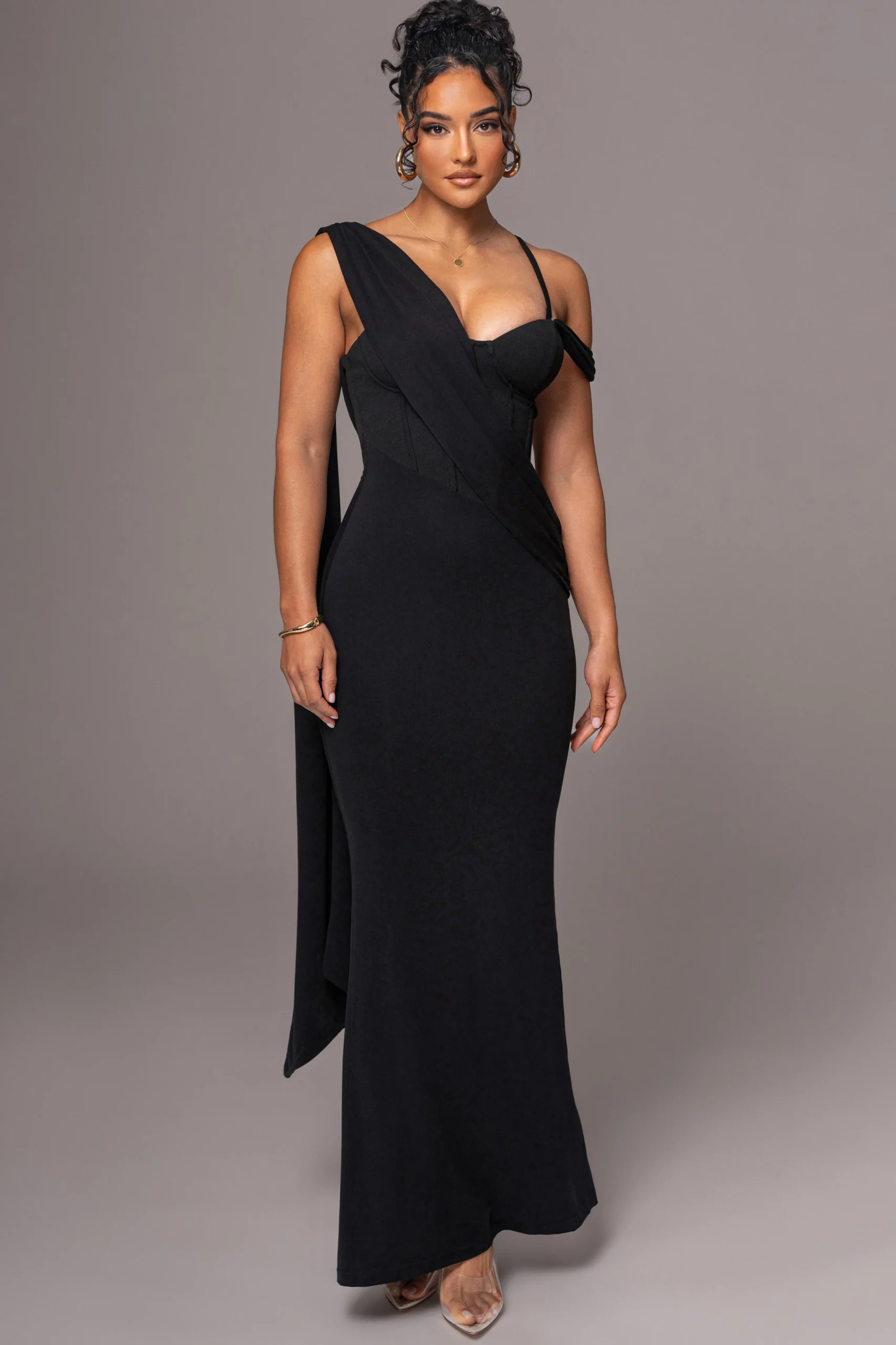 black_grand_entrance_drap_2.webp JLUXLABEL Black Grand Entrance Drape Dress