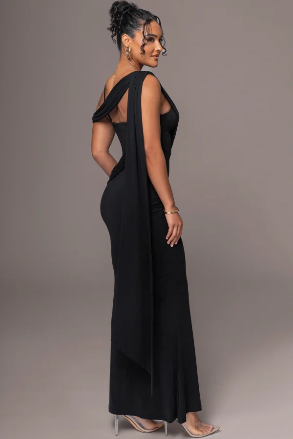 JLUXLABEL Black Grand Entrance Drape Dress