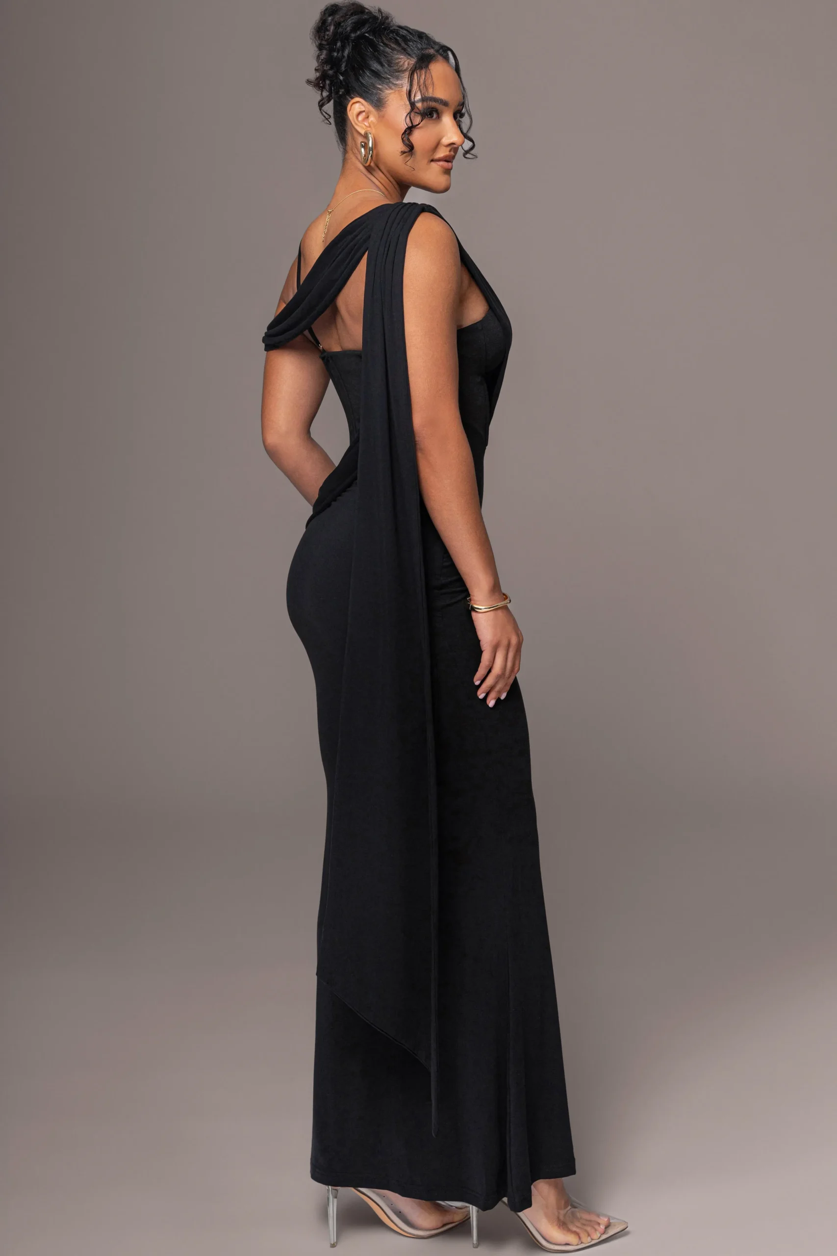 black_grand_entrance_drap_6.webp JLUXLABEL Black Grand Entrance Drape Dress