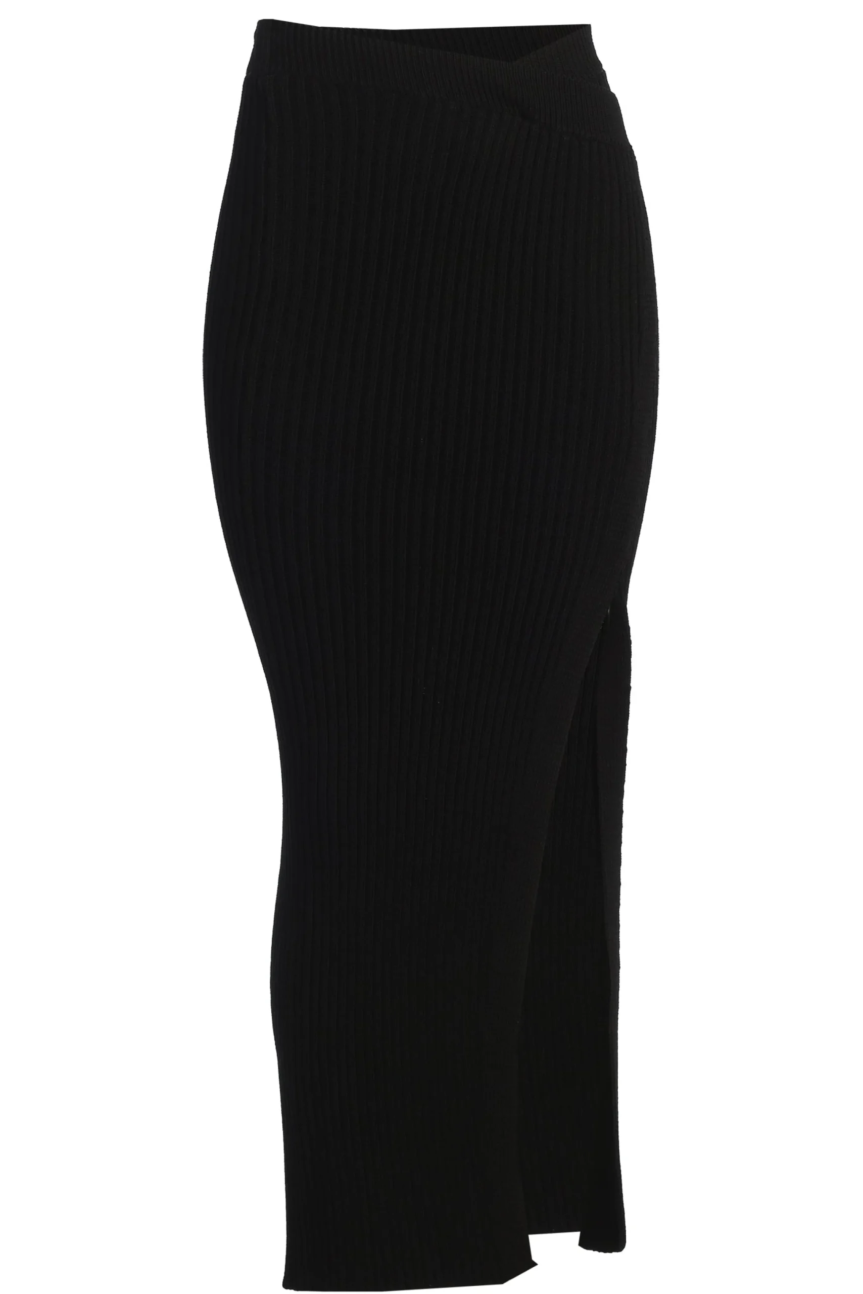 black_hamptons_ribbed_sli_2.webp JLUXLABEL Black Hamptons Ribbed Slit Skirt