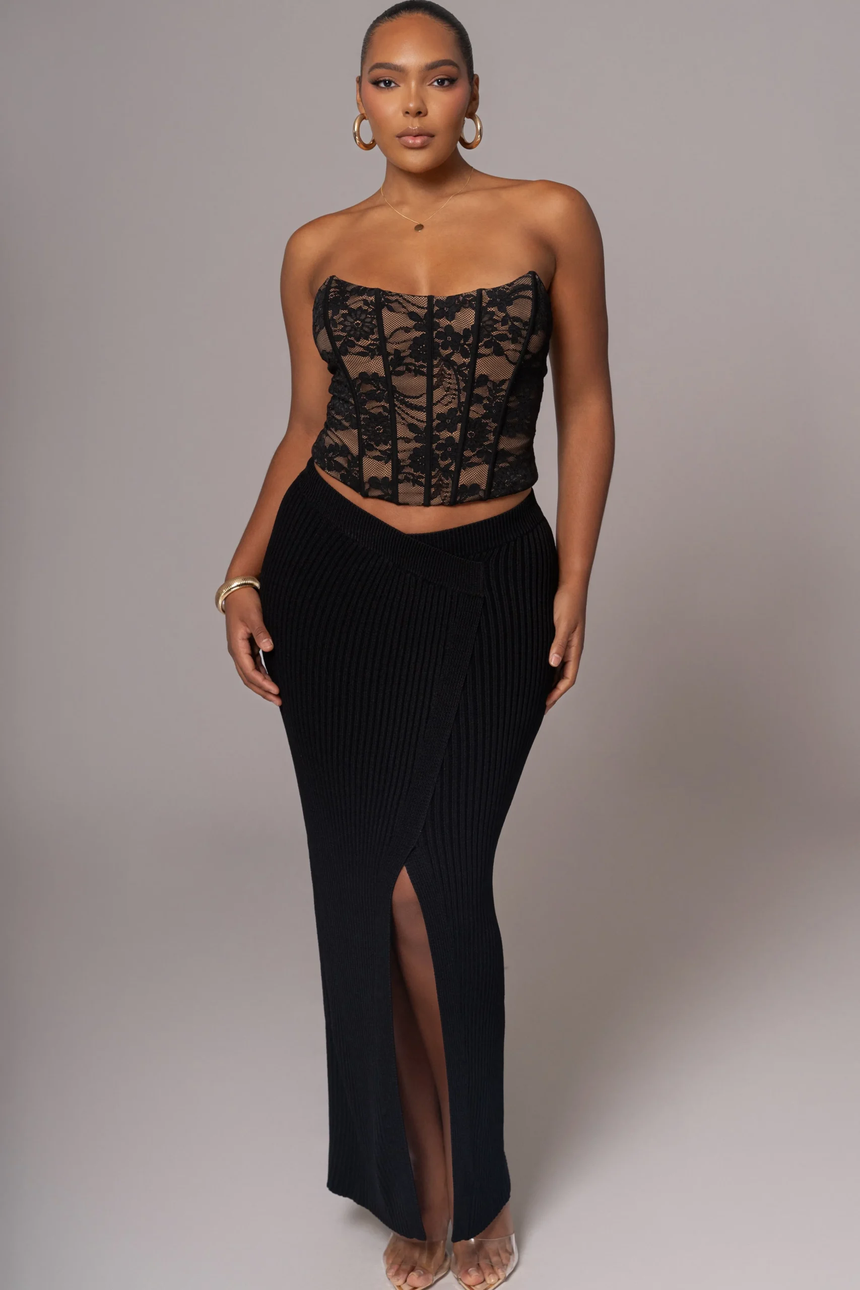 black_hamptons_ribbed_sli_3.webp JLUXLABEL Black Hamptons Ribbed Slit Skirt