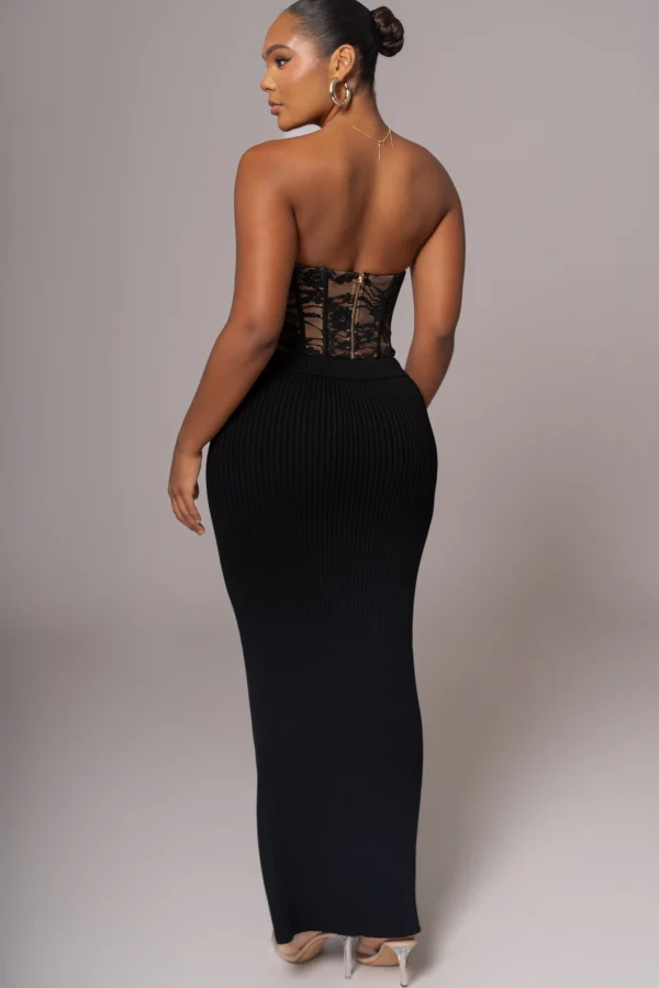 JLUXLABEL Black Hamptons Ribbed Slit Skirt