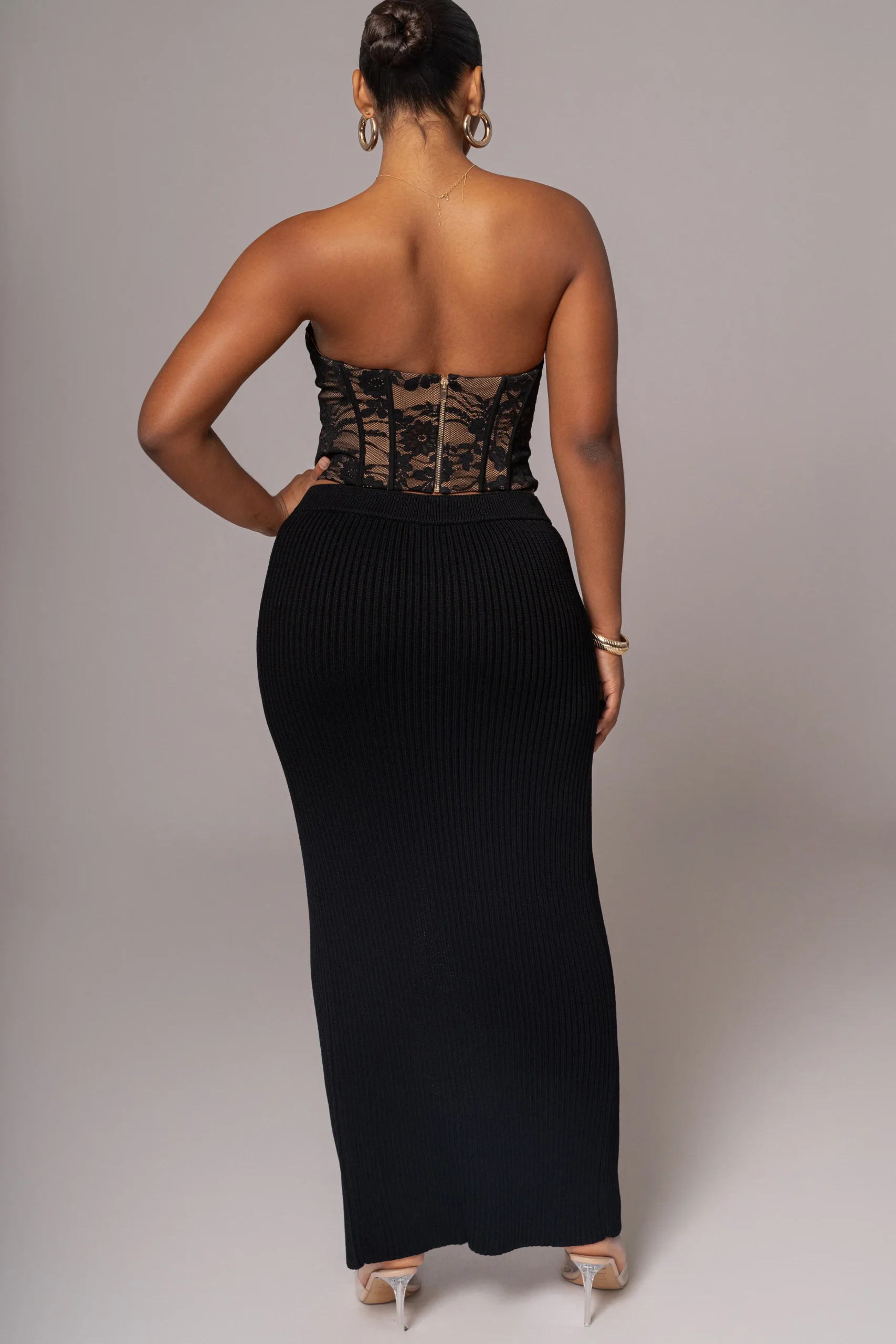black_hamptons_ribbed_sli_7.webp JLUXLABEL Black Hamptons Ribbed Slit Skirt