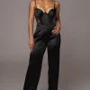 JLUXLABEL Black Joana Cutout Satin Trousers