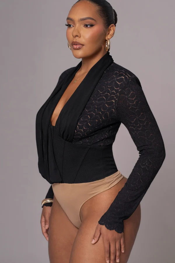 JLUXLABEL Black Lace Corset Bodysuit