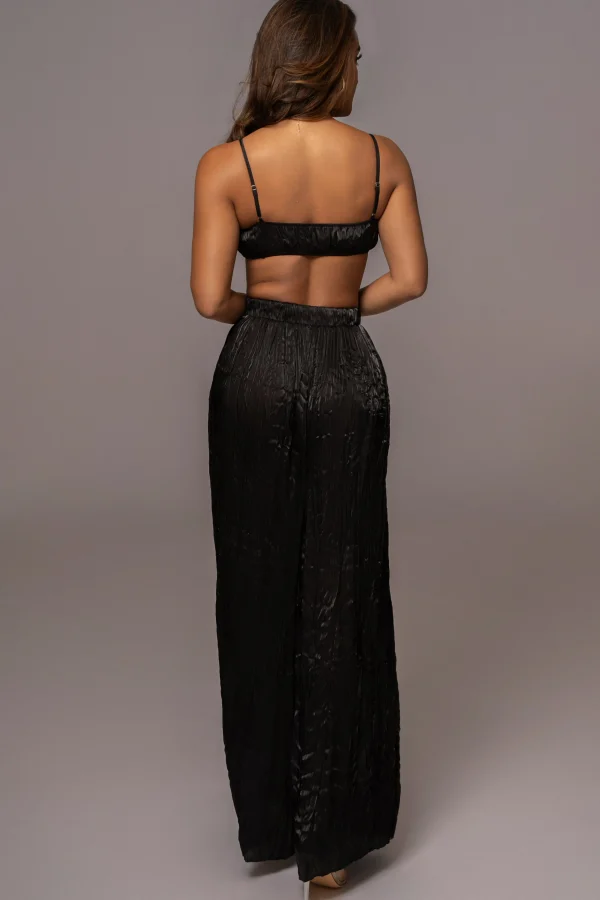 JLUXLABEL Black Lets Get Away Satin Pant Set