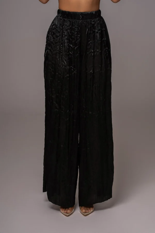 JLUXLABEL Black Lets Get Away Satin Pant Set