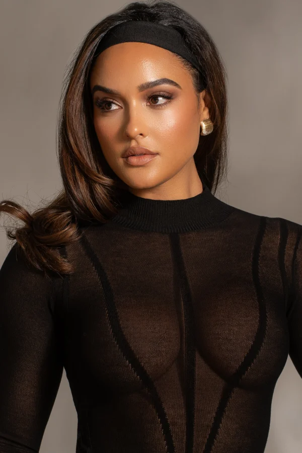 JLUXLABEL Black Lori Sheer Knit Bodysuit