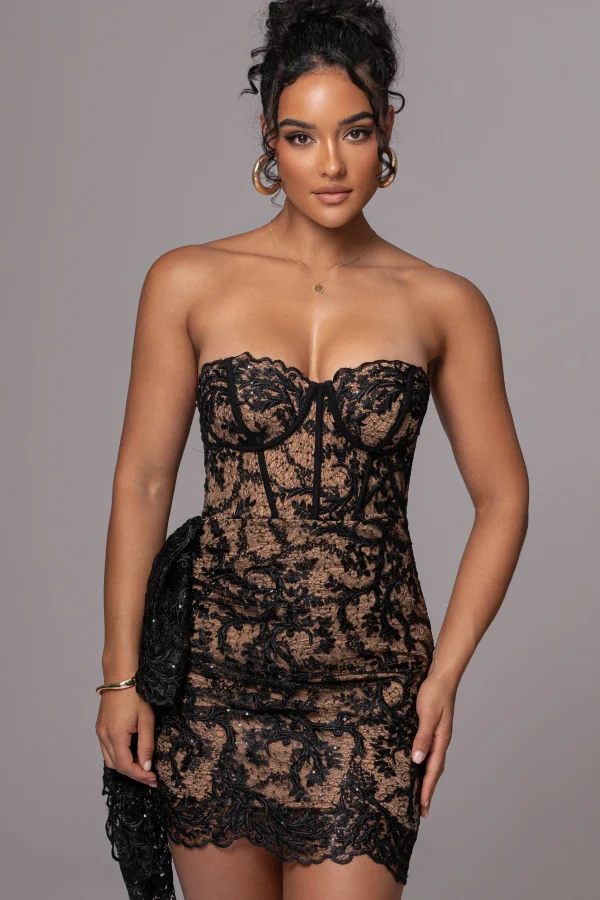 JLUXLABEL Black Marilyn Lace Mini Dress