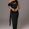 JLUXLABEL Black Metallic Celestina Draped Maxi Dress