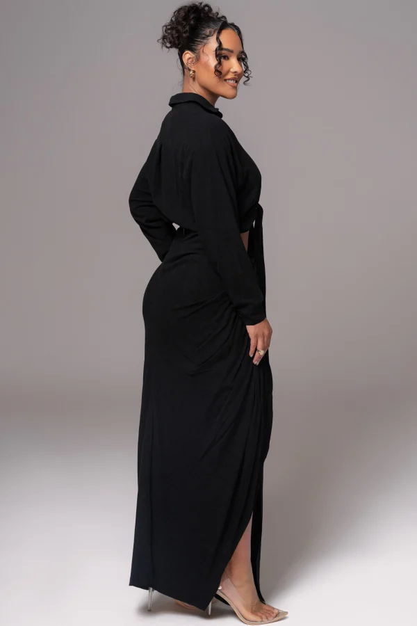 JLUXLABEL Black Noelia Linen Slit Skirt