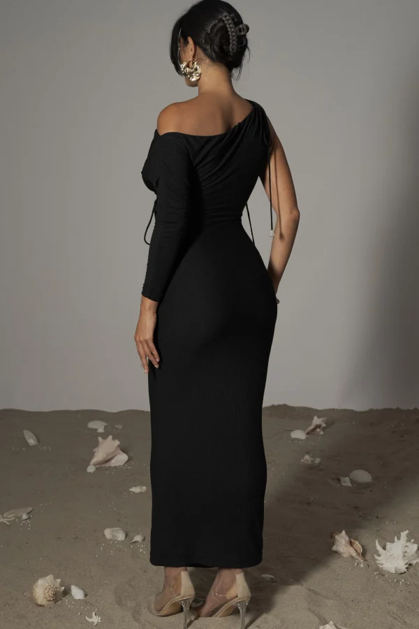 JLUXLABEL Black Odelia Crinkled Maxi Dress