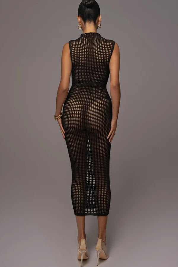 JLUXLABEL Black Pacific Tides Crochet Maxi Dress
