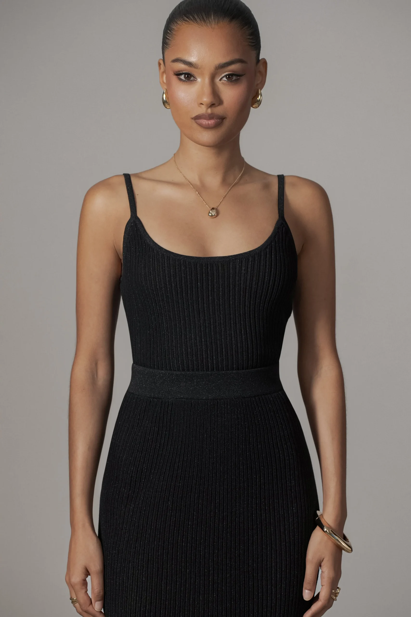 black_serena_ribbed_skirt_2.webp JLUXLABEL Black Serena Ribbed Skirt Set