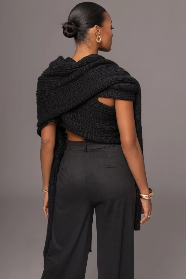 JLUXLABEL Black Soft Life Cable Knit Sweater Top