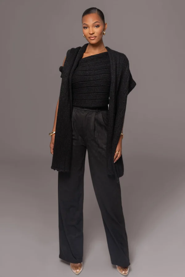 JLUXLABEL Black Soft Life Cable Knit Sweater Top