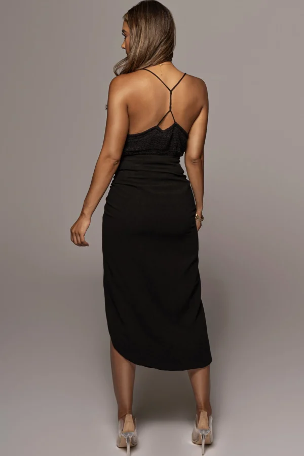 JLUXLABEL Black Spring Ruched Linen Skirt