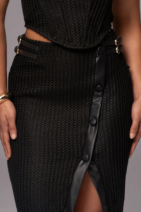 JLUXLABEL Black Textured Mystique Midi Skirt