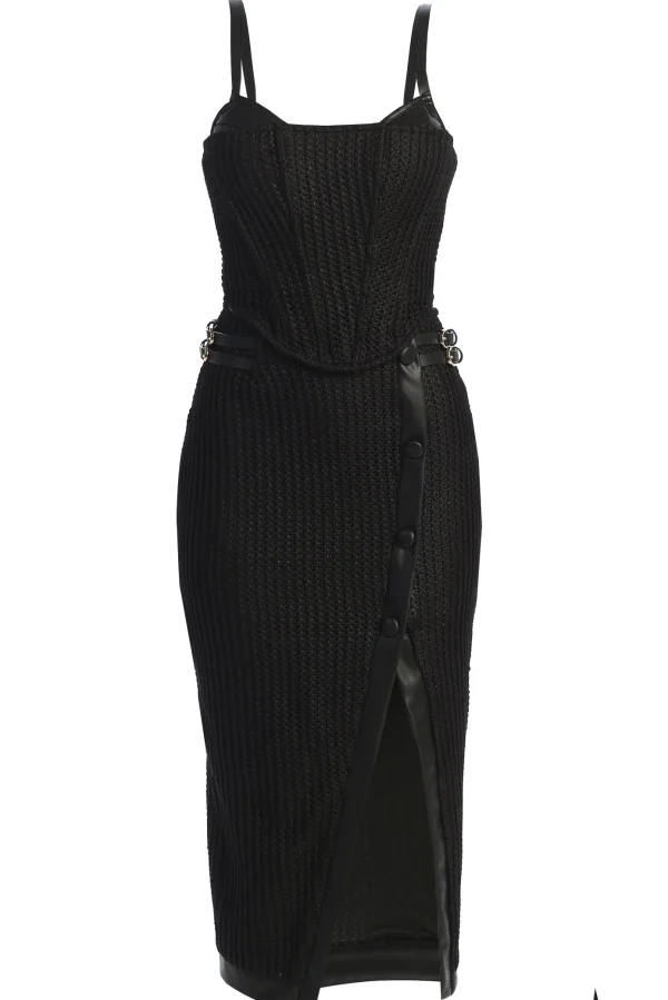 JLUXLABEL Black Textured Mystique Midi Skirt