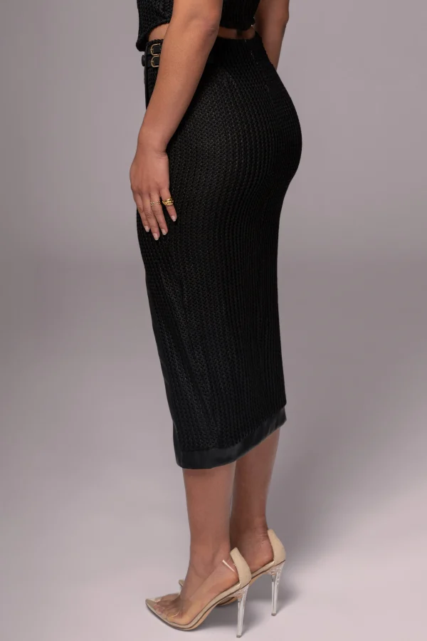 JLUXLABEL Black Textured Mystique Midi Skirt